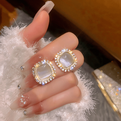 Cat Eye Stone Earrings Female Geometric Square Stud Earrings