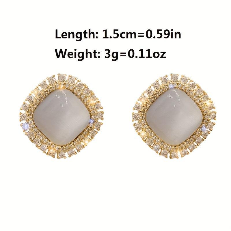 Cat Eye Stone Earrings Female Geometric Square Stud Earrings