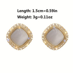 Cat Eye Stone Earrings Female Geometric Square Stud Earrings