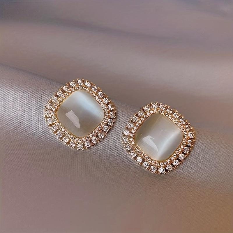 Cat Eye Stone Earrings Female Geometric Square Stud Earrings