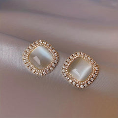 Cat Eye Stone Earrings Female Geometric Square Stud Earrings