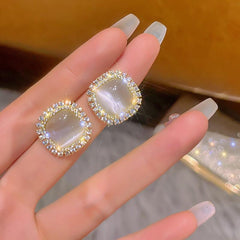 Cat Eye Stone Earrings Female Geometric Square Stud Earrings