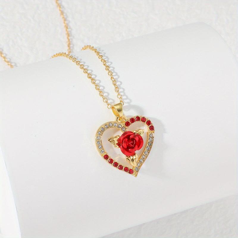 Rose Heart Pendant Necklace for Her