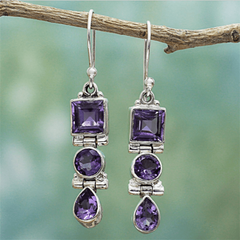 Bohemian Amethyst Earrings Wedding Jewelry Crystal Ball Christmas Gift