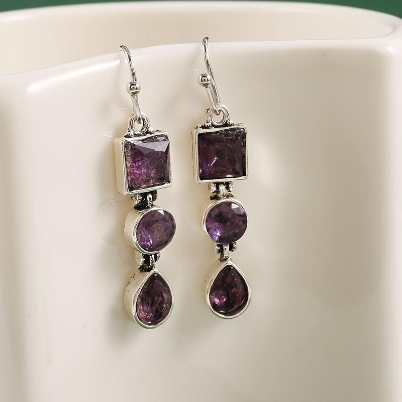Bohemian Amethyst Earrings Wedding Jewelry Crystal Ball Christmas Gift