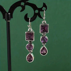 Bohemian Amethyst Earrings Wedding Jewelry Crystal Ball Christmas Gift