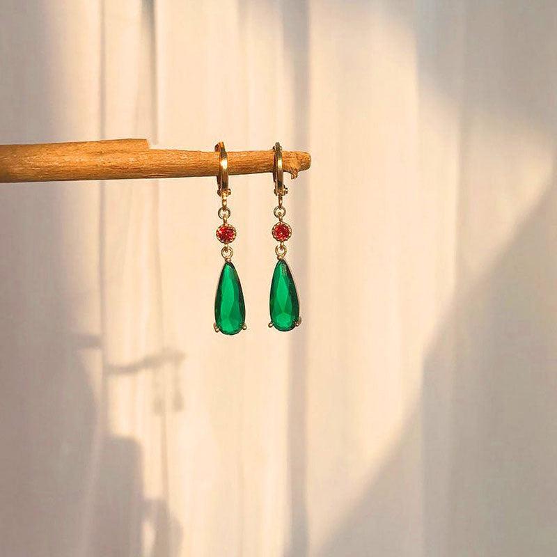 Jade Synthetic Emerald Water Drop Earrings Pendant Ear Clip Ear Ring