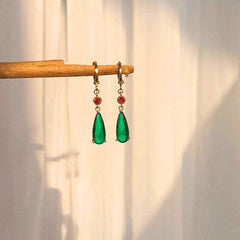 Jade Synthetic Emerald Water Drop Earrings Pendant Ear Clip Ear Ring
