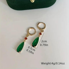 Jade Synthetic Emerald Water Drop Earrings Pendant Ear Clip Ear Ring
