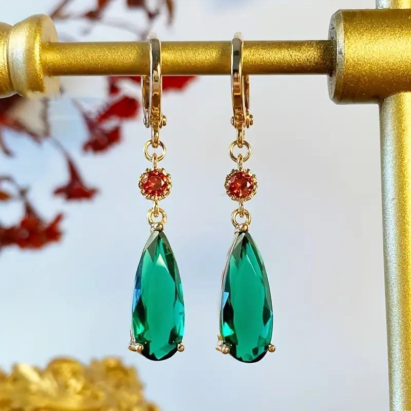 Jade Synthetic Emerald Water Drop Earrings Pendant Ear Clip Ear Ring