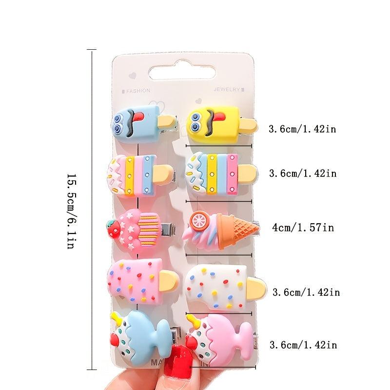 10 Candy Rainbow Hair Clips for Girls Fun Dessert Patterns Hair Accessories