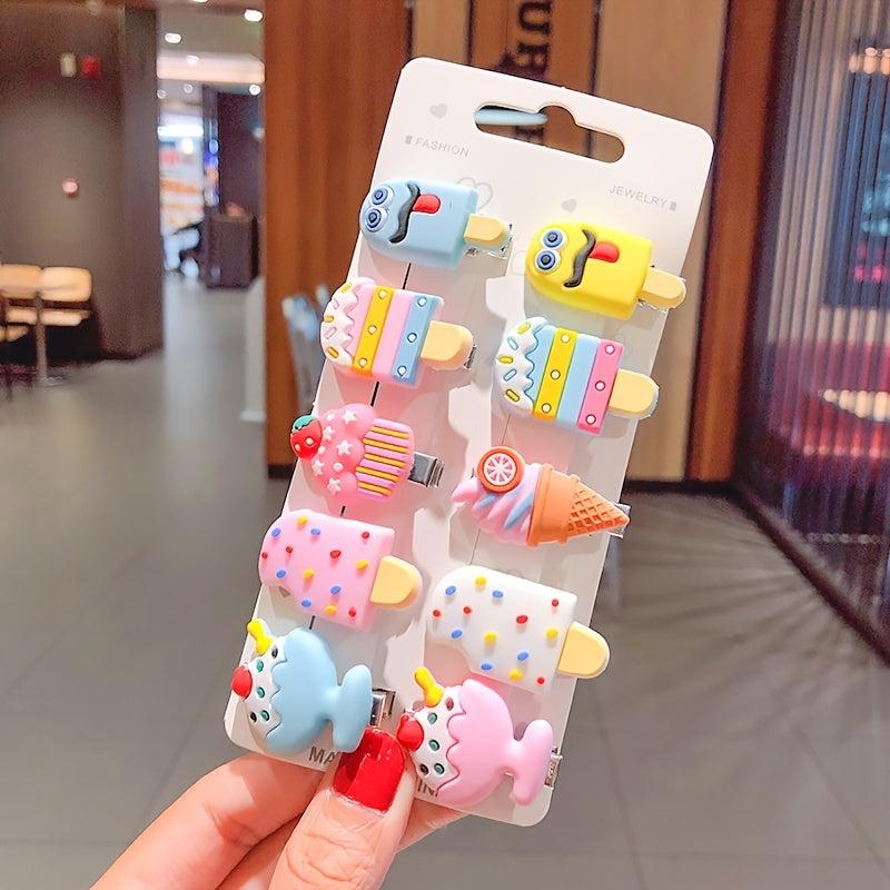 10 Candy Rainbow Hair Clips for Girls Fun Dessert Patterns Hair Accessories