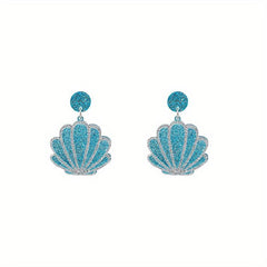 Silver Shell Resin Earrings Sequin Scallop Shape