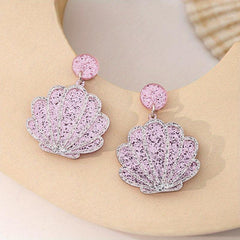 Silver Shell Resin Earrings Sequin Scallop Shape