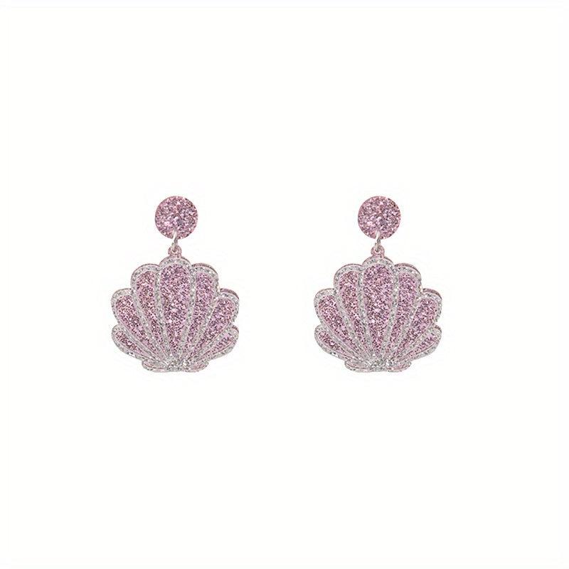 Silver Shell Resin Earrings Sequin Scallop Shape