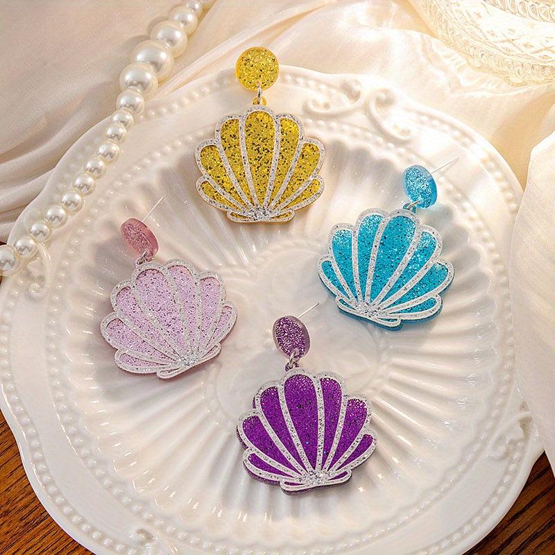 Silver Shell Resin Earrings Sequin Scallop Shape