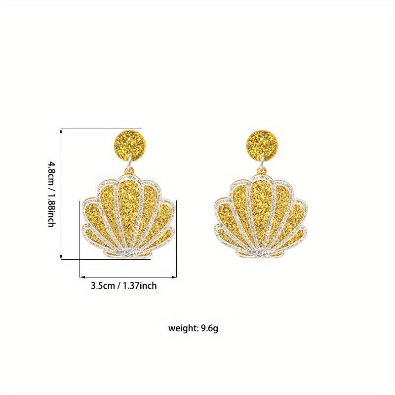 Silver Shell Resin Earrings Sequin Scallop Shape