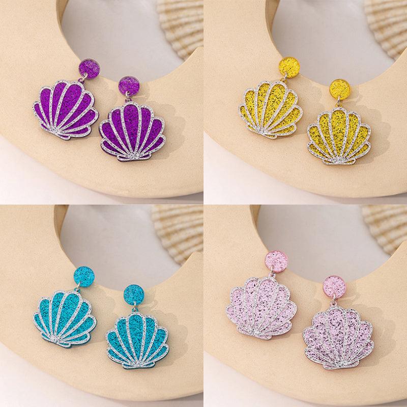 Silver Shell Resin Earrings Sequin Scallop Shape