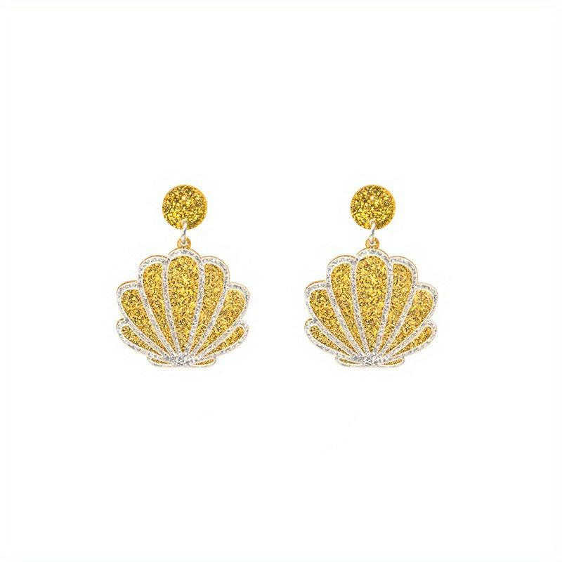 Silver Shell Resin Earrings Sequin Scallop Shape
