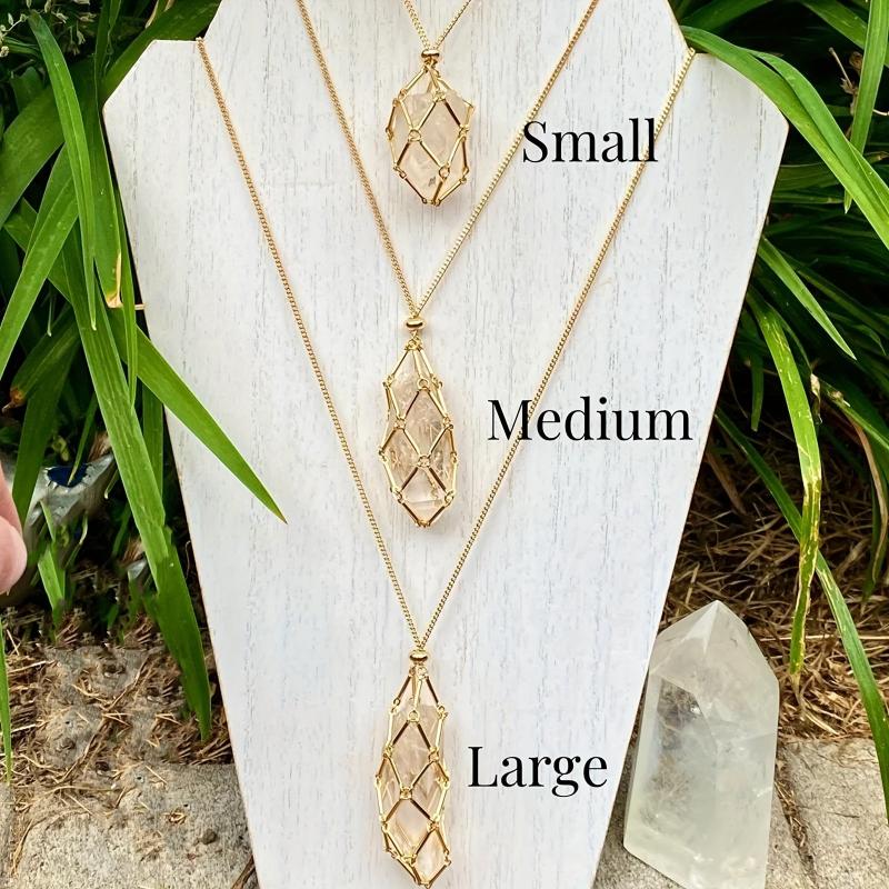 Gemstone Cage Necklace Holder Adjustable Golden Silver Women Men