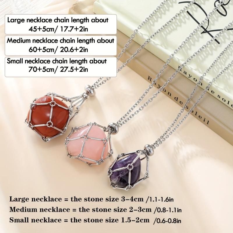 Gemstone Cage Necklace Holder Adjustable Golden Silver Women Men