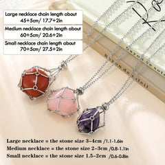 Gemstone Cage Necklace Holder Adjustable Golden Silver Women Men