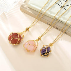 Gemstone Cage Necklace Holder Adjustable Golden Silver Women Men