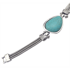 Vintage Silvery Geometric Turquoise Stone Bangle
