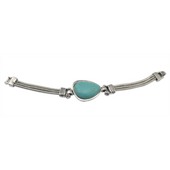 Vintage Silvery Geometric Turquoise Stone Bangle
