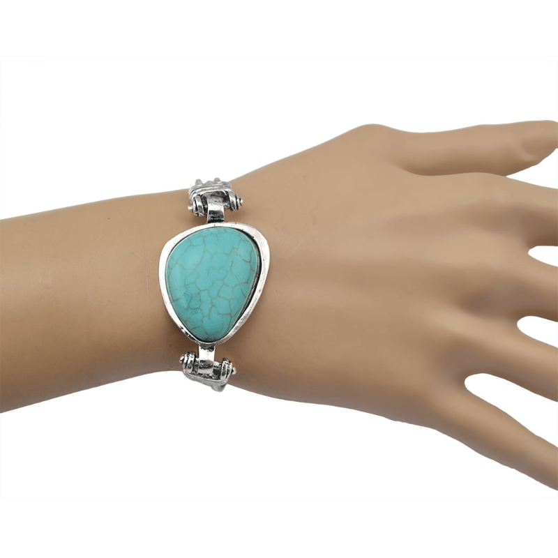 Vintage Silvery Geometric Turquoise Stone Bangle