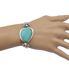 Vintage Silvery Geometric Turquoise Stone Bangle