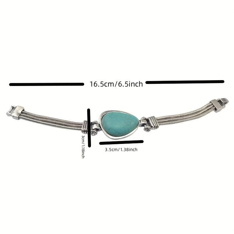 Vintage Silvery Geometric Turquoise Stone Bangle