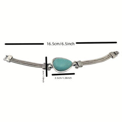 Vintage Silvery Geometric Turquoise Stone Bangle