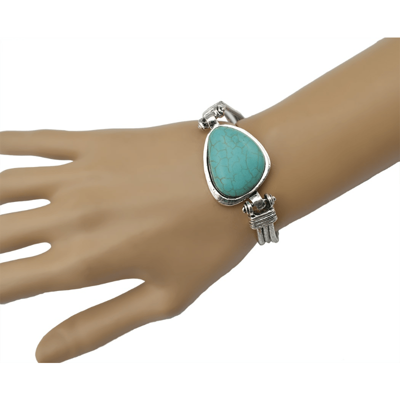 Vintage Silvery Geometric Turquoise Stone Bangle