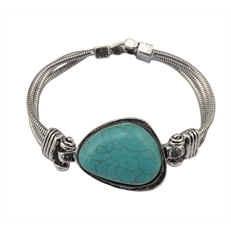 Vintage Silvery Geometric Turquoise Stone Bangle