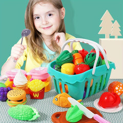 Kids Cutting Game Set - Fruits and Vegetables with Storage Basket