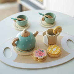 15pcs Wooden Afternoon Tea Set Toy Pretend Play Kitchen Interactive Parent child