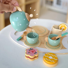 15pcs Wooden Afternoon Tea Set Toy Pretend Play Kitchen Interactive Parent child
