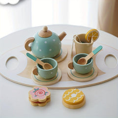 15pcs Wooden Afternoon Tea Set Toy Pretend Play Kitchen Interactive Parent child