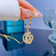 Stainless Steel Moon Heart Pendant Necklace for Women Girls