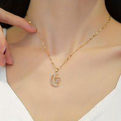 Stainless Steel Moon Heart Pendant Necklace for Women Girls