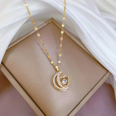 Stainless Steel Moon Heart Pendant Necklace for Women Girls
