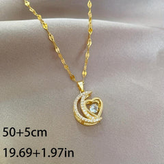 Stainless Steel Moon Heart Pendant Necklace for Women Girls