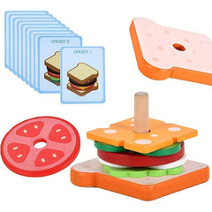Wooden Hamburger Sandwich Set Montessori Food Toys