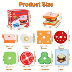 Wooden Hamburger Sandwich Set Montessori Food Toys