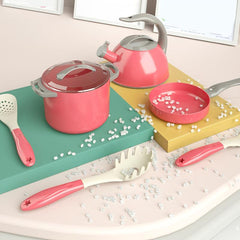 32-Piece Kid's Play Kitchen Cooking Toy Set with Fruit Cutting Utensils