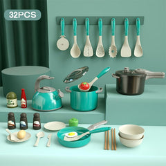 32-Piece Kid's Play Kitchen Cooking Toy Set with Fruit Cutting Utensils