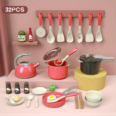 32-Piece Kid's Play Kitchen Cooking Toy Set with Fruit Cutting Utensils