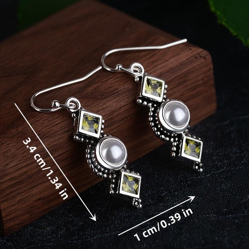 Vintage Geometric Drop Earrings Inlaid Faux Pearls Synthetic Gemstones