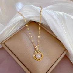 Water Drop Pearl Pendant Necklace Stainless Steel Birthday Jewelry